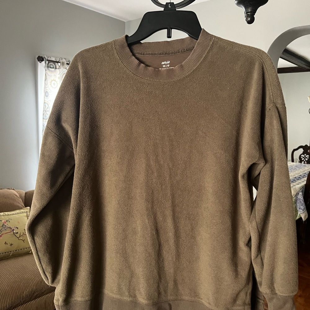 Aerie Brown Crewneck Sweater Soft Cotton Blend
